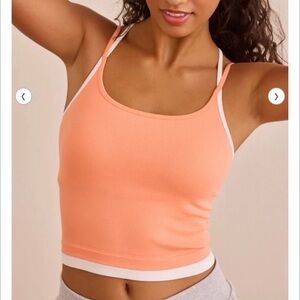 Peach Ribbed Double-Strap Tank Top